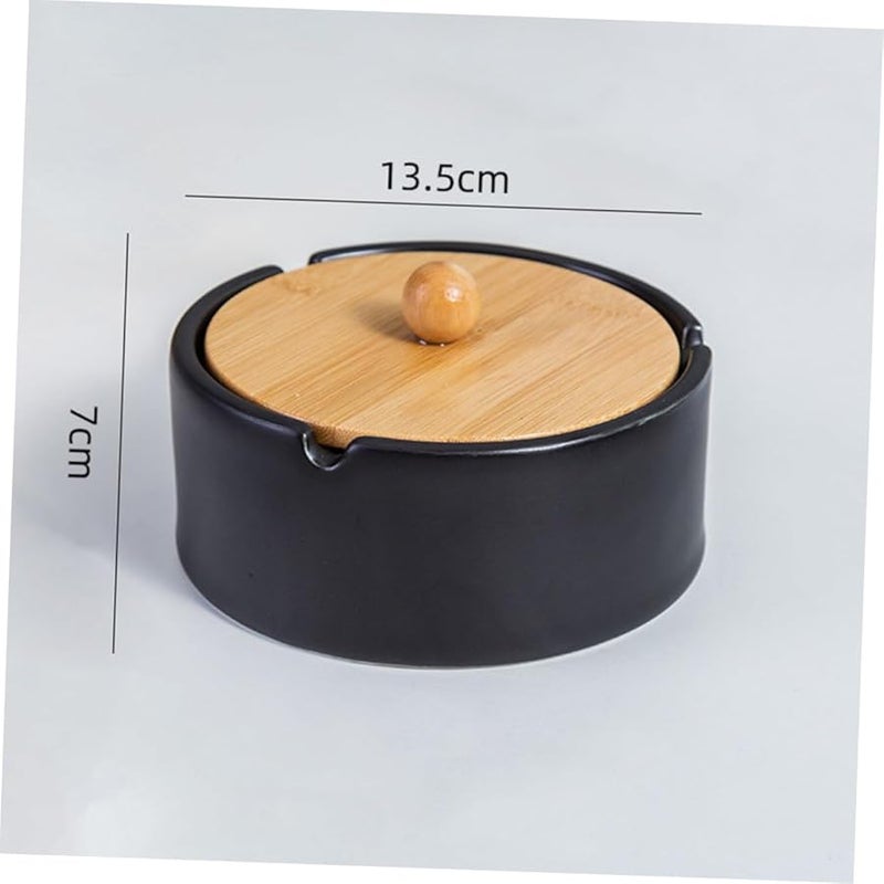Ceramic Windproof Ashtray with Lid Black Vintage Desktop Cigarette Jar Home Office Decoration - Image 2